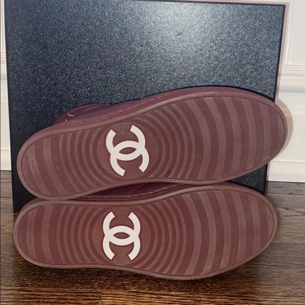 Chanel Burgundy Lambskin Skin Sneakers